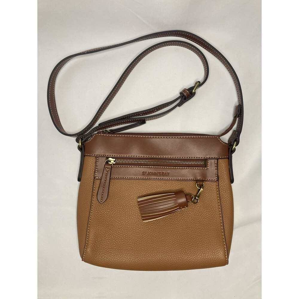 St John's Bay Shoulder Crossbody Bag Purse Brown Tan Zip Pocket Women